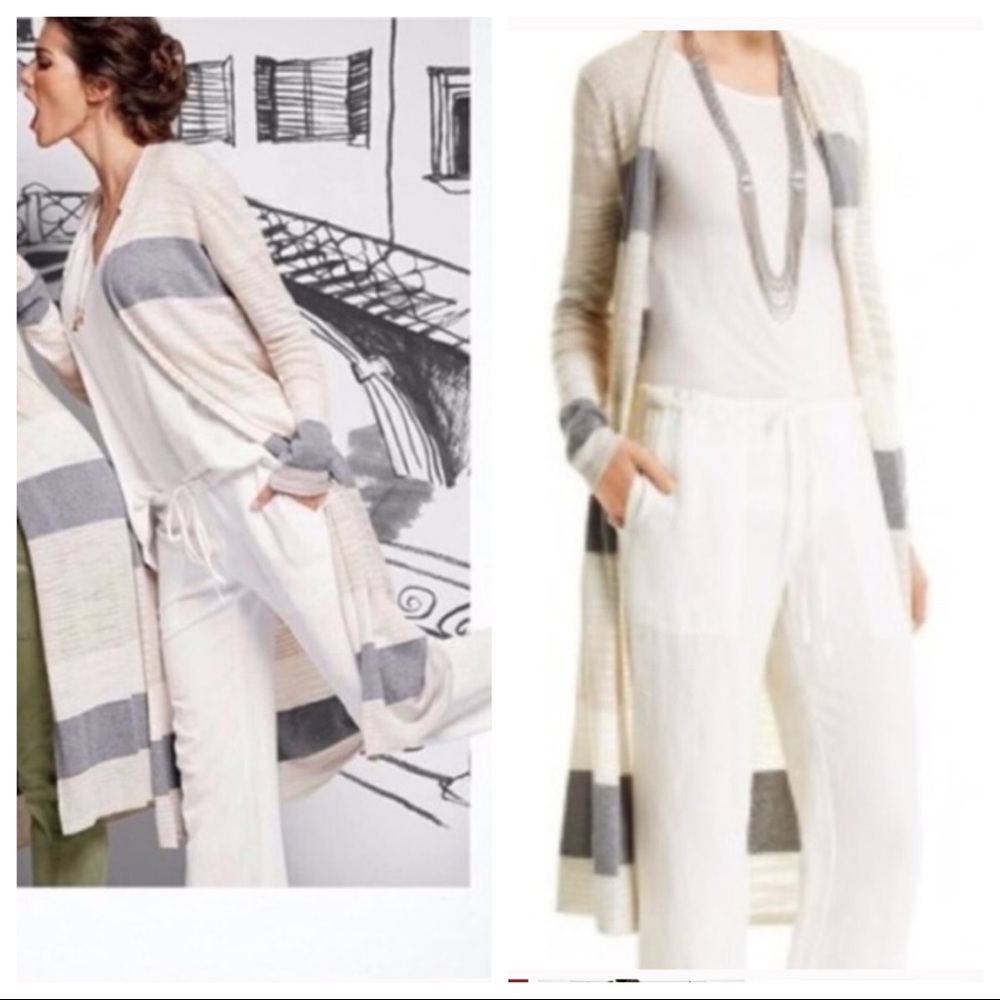 CAbi Cream and Gray Striped Cardigan